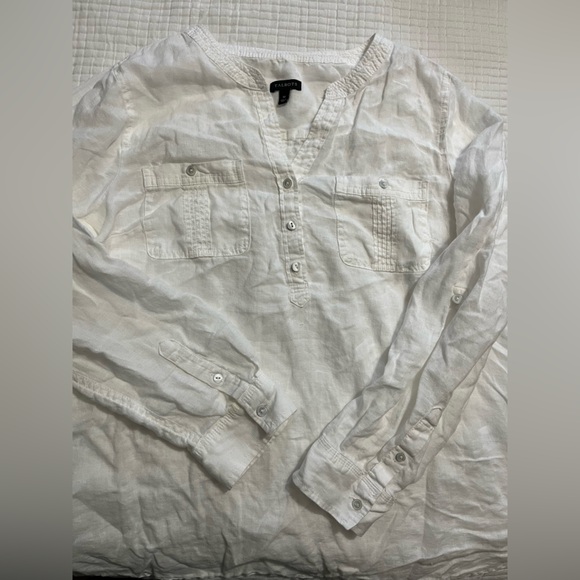 Talbots 100% Linen White Casual Blouse - Picture 5 of 8
